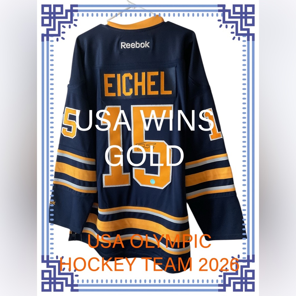 USA WINS GOLD JACK EICHEL Buffalo Sabers Autographed Jersey team member